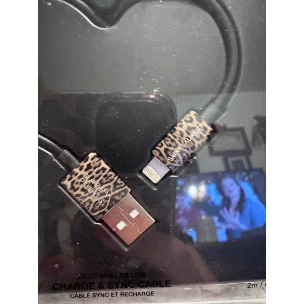 Saint Laurent x Happy Plugs Leopard Lightning Cable & Pink YSL Beauté Pouch Set